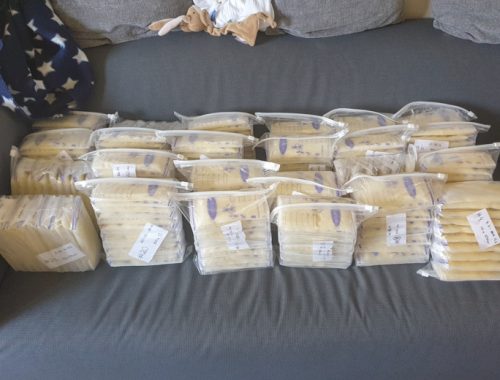 Frozen breast milk (brick method) ready to go back to chest freezer